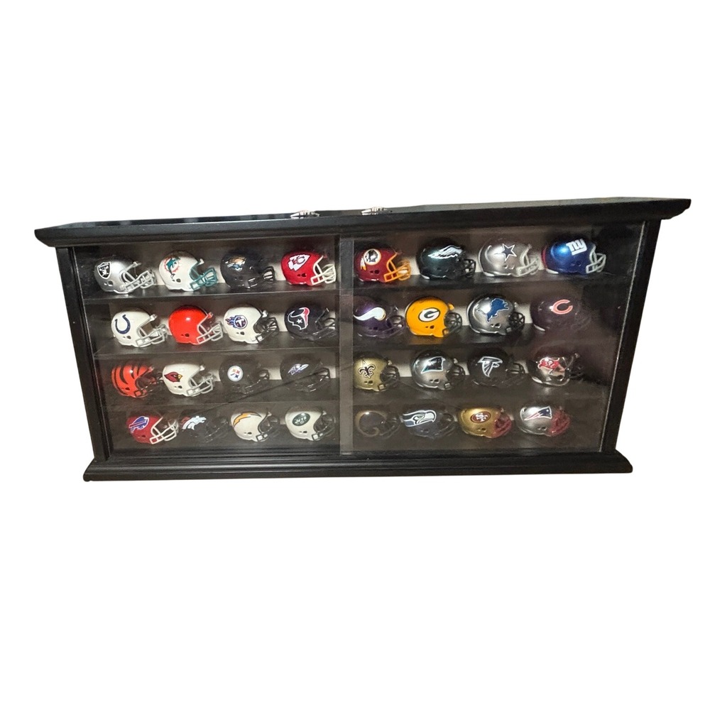 NFL Pocket Pro Mini Helmet Collection with 32 Teams & Black Display Case Set